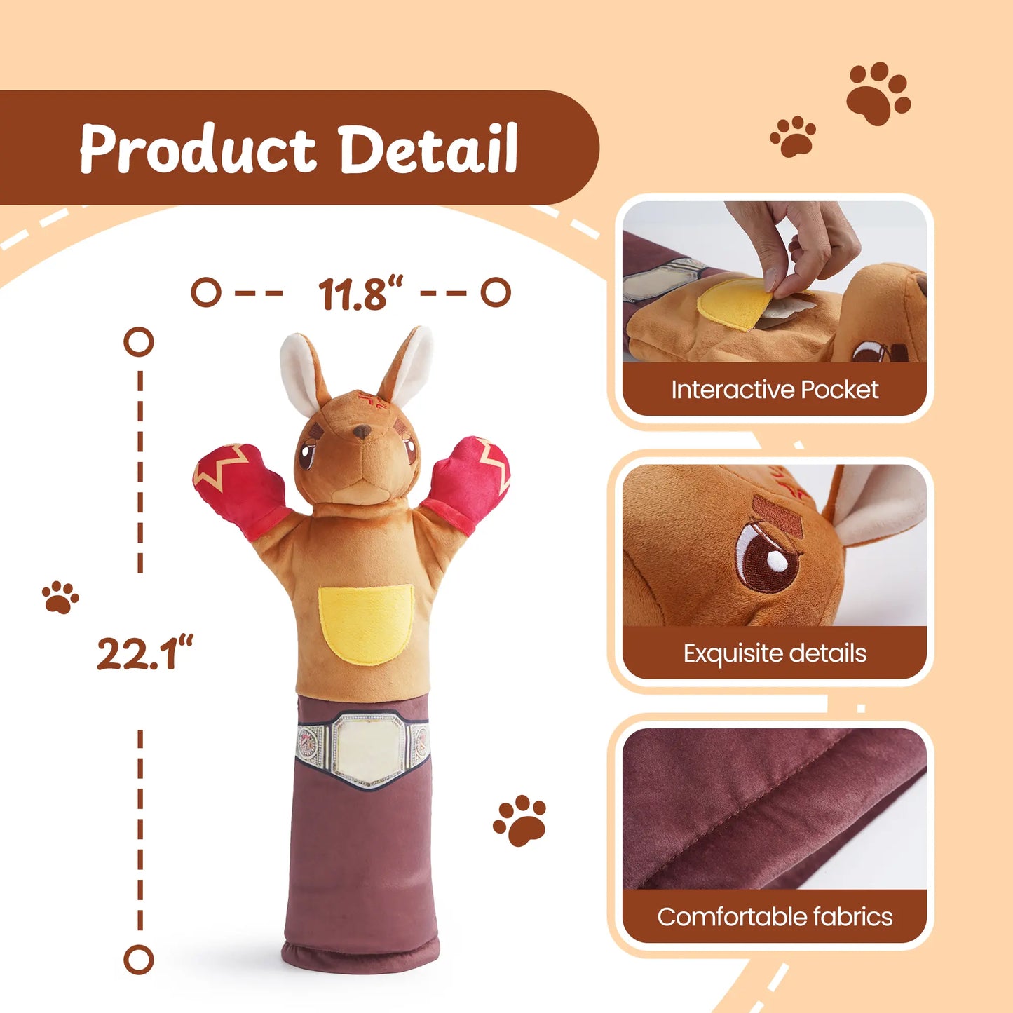 PURETOY Rumble Roo Interactive Cat Wrestling Toy - 22-Inch Kangaroo Puppet with 5 Catnip Pouches and Treat Pocket, Featuring Reinforced Protective Glove for Engaging Play and Bonding for Cats of All Ages