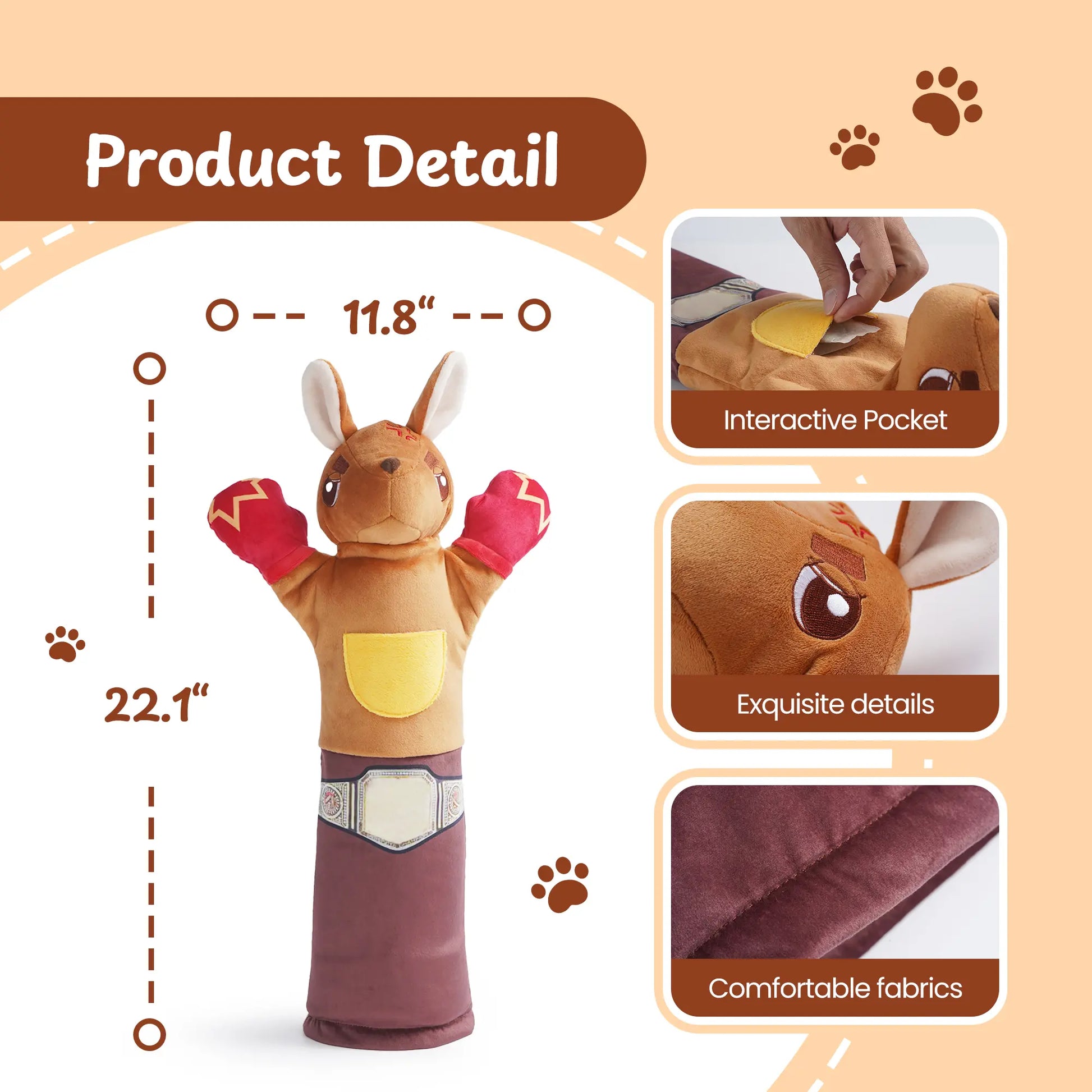 PURETOY Rumble Roo Interactive Cat Wrestling Toy - 22-Inch Kangaroo Puppet with 5 Catnip Pouches and Treat Pocket, Featuring Reinforced Protective Glove for Engaging Play and Bonding for Cats of All Ages