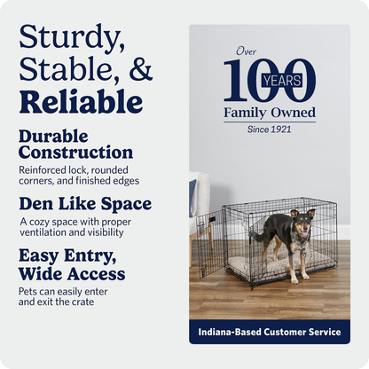 36-Inch Two-Door Folding Dog Crate with Divider Panel, Leak-Proof Tray, and Secure Latches – Metal Wire Kennel for Medium to Large Breeds – Portable, Durable, and Easy to Assemble