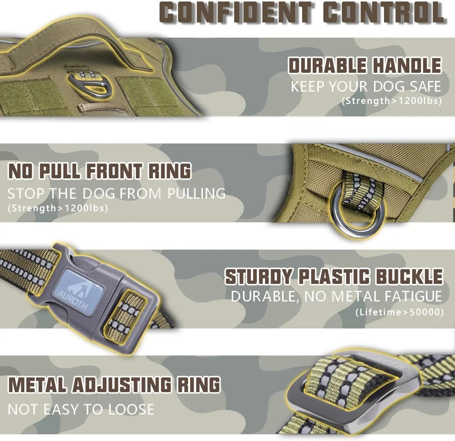 Auroth Tactical Dog Harness - Adjustable No-Pull Harness for Small to Large Dogs, Durable and Reflective Design for Enhanced Control and Safety