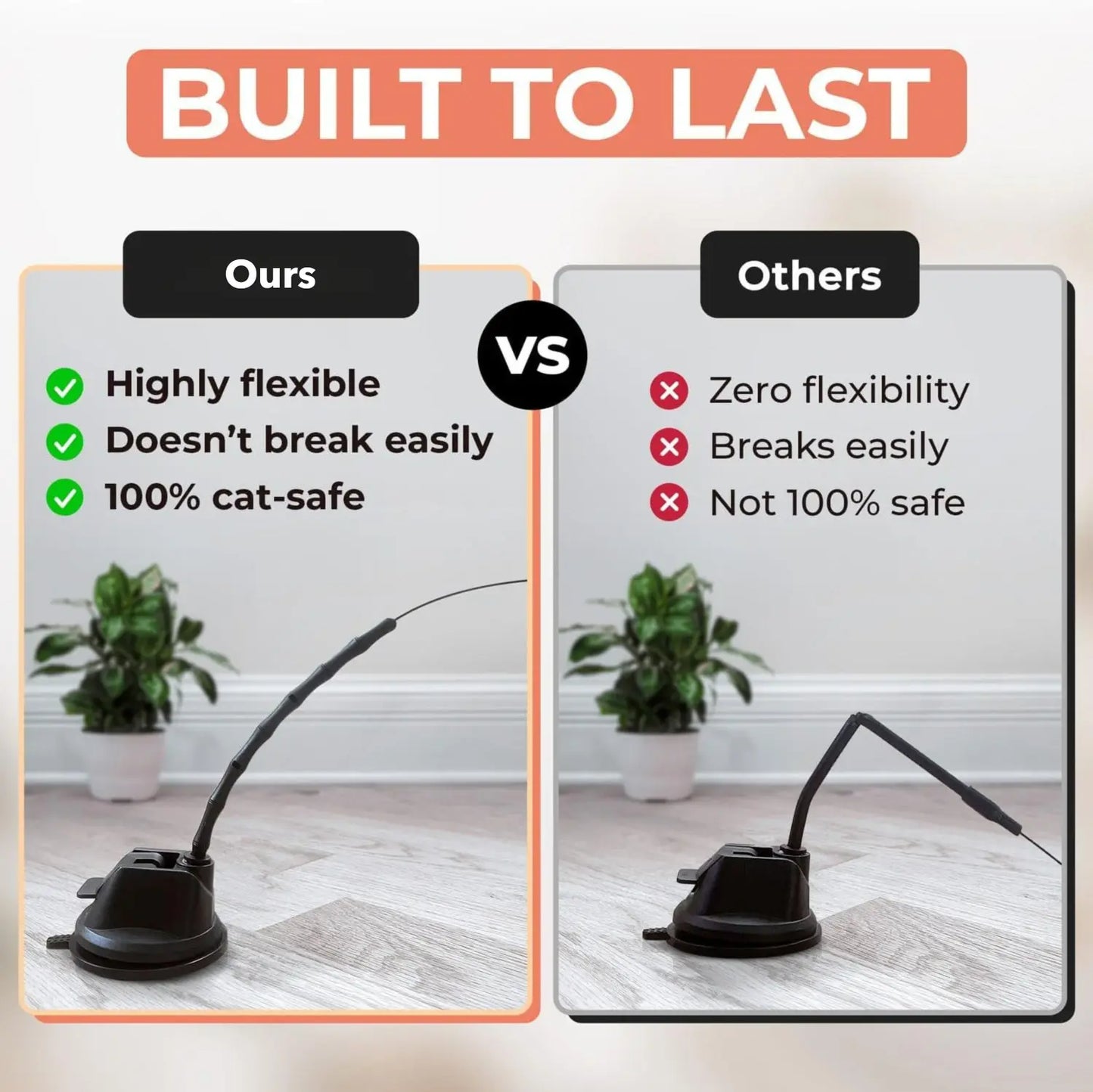 Interactive Cat Toy with Suction Cup Base, Self-Play Feather Wand for Indoor Cats, Includes 7 Replacement Birds with Bells