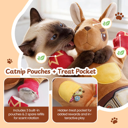 PURETOY Rumble Roo Interactive Cat Wrestling Toy - 22-Inch Kangaroo Puppet with 5 Catnip Pouches and Treat Pocket, Featuring Reinforced Protective Glove for Engaging Play and Bonding for Cats of All Ages
