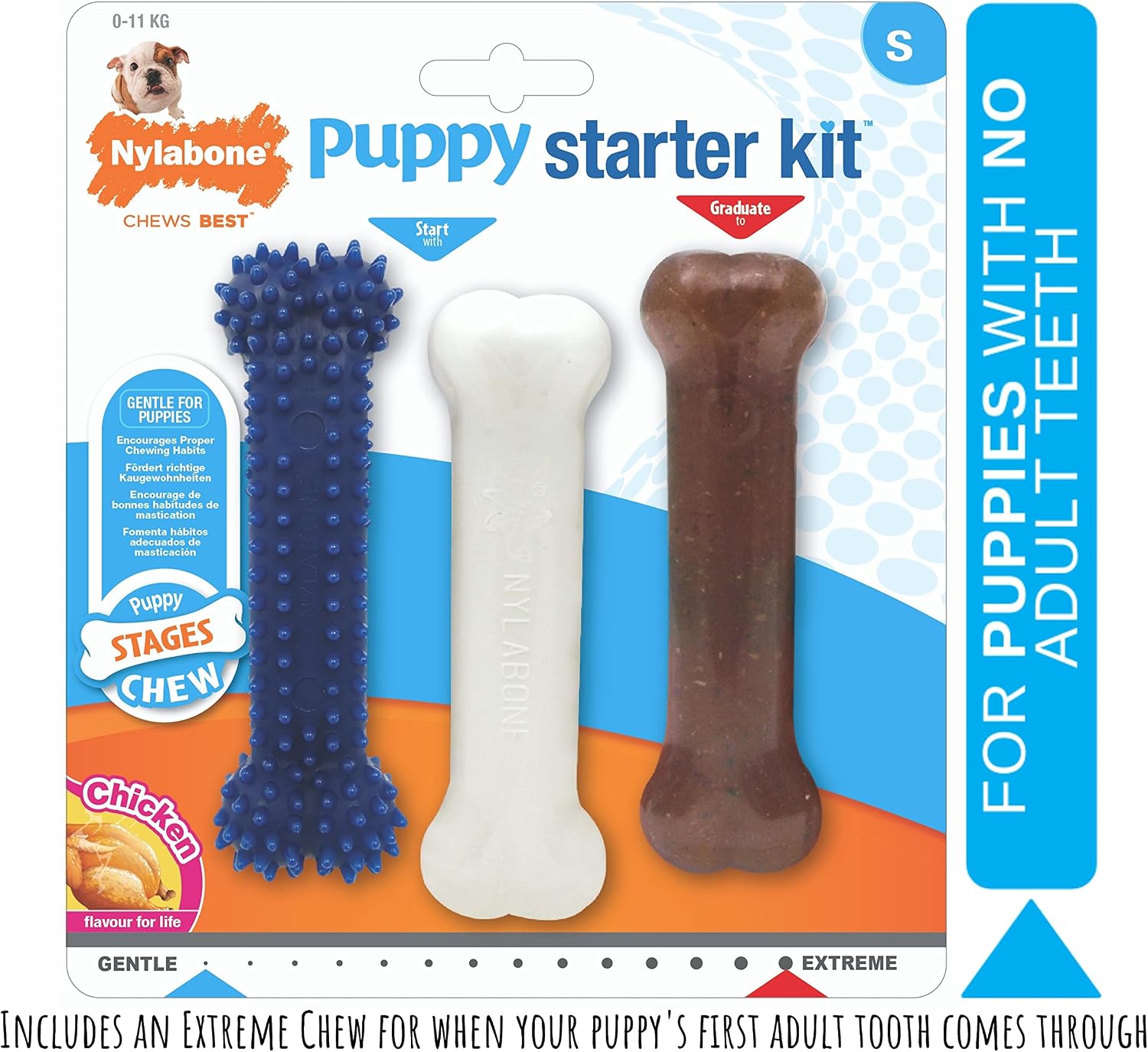 Puppy Starter Kit, Pack of 3 Dental Dog Chew Bones, Teething, Gentle, Graduate, Small, for Puppies up to 11 Kg