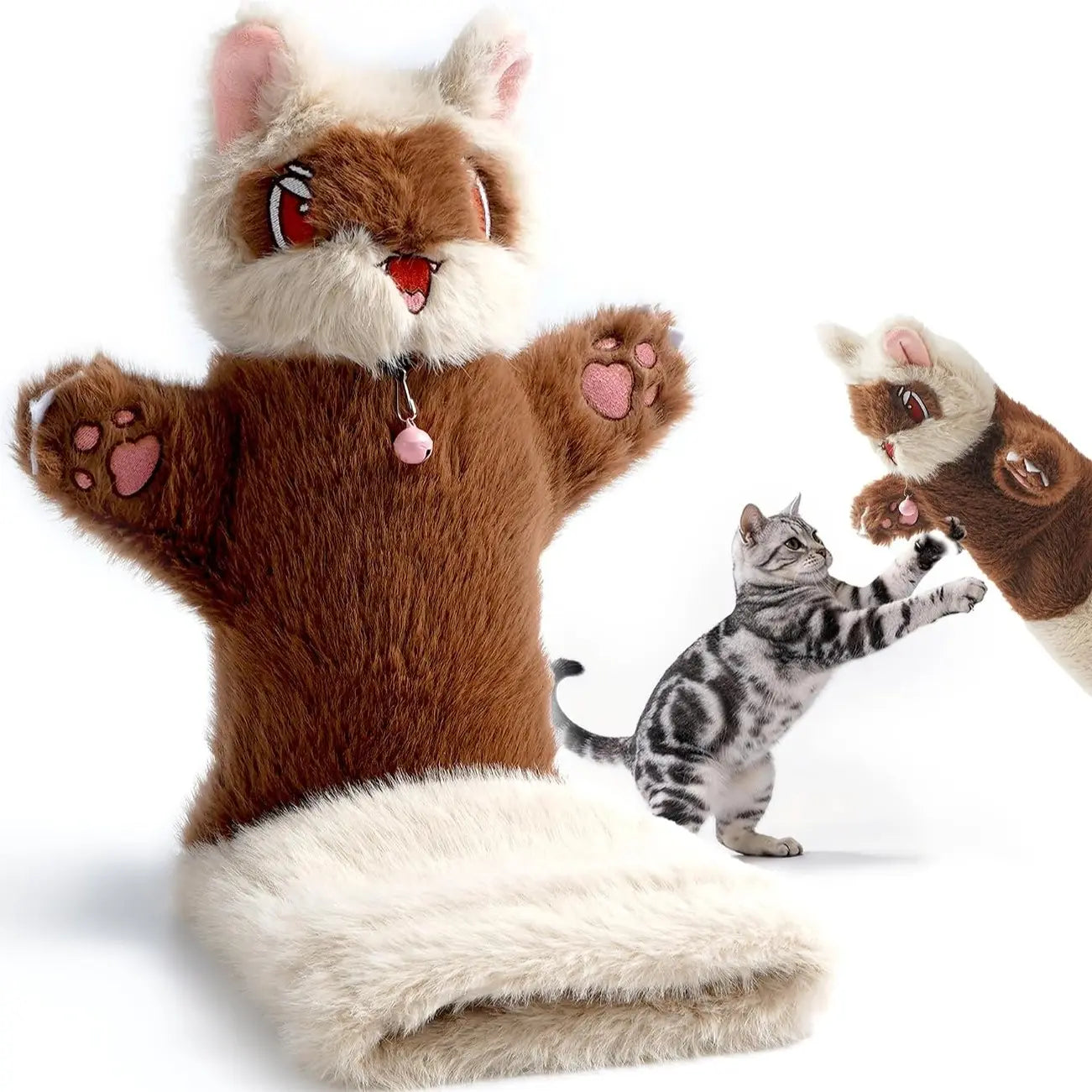 PURETOY Rumble Roo Interactive Cat Wrestling Toy - 22-Inch Kangaroo Puppet with 5 Catnip Pouches and Treat Pocket, Featuring Reinforced Protective Glove for Engaging Play and Bonding for Cats of All Ages