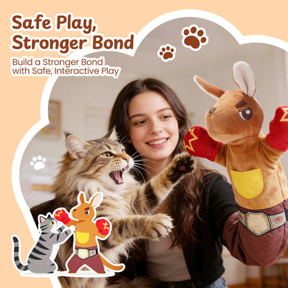 PURETOY Rumble Roo Interactive Cat Wrestling Toy - 22-Inch Kangaroo Puppet with 5 Catnip Pouches and Treat Pocket, Featuring Reinforced Protective Glove for Engaging Play and Bonding for Cats of All Ages