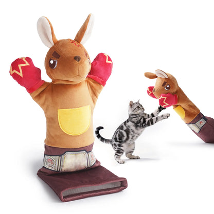 PURETOY Rumble Roo Interactive Cat Wrestling Toy - 22-Inch Kangaroo Puppet with 5 Catnip Pouches and Treat Pocket, Featuring Reinforced Protective Glove for Engaging Play and Bonding for Cats of All Ages