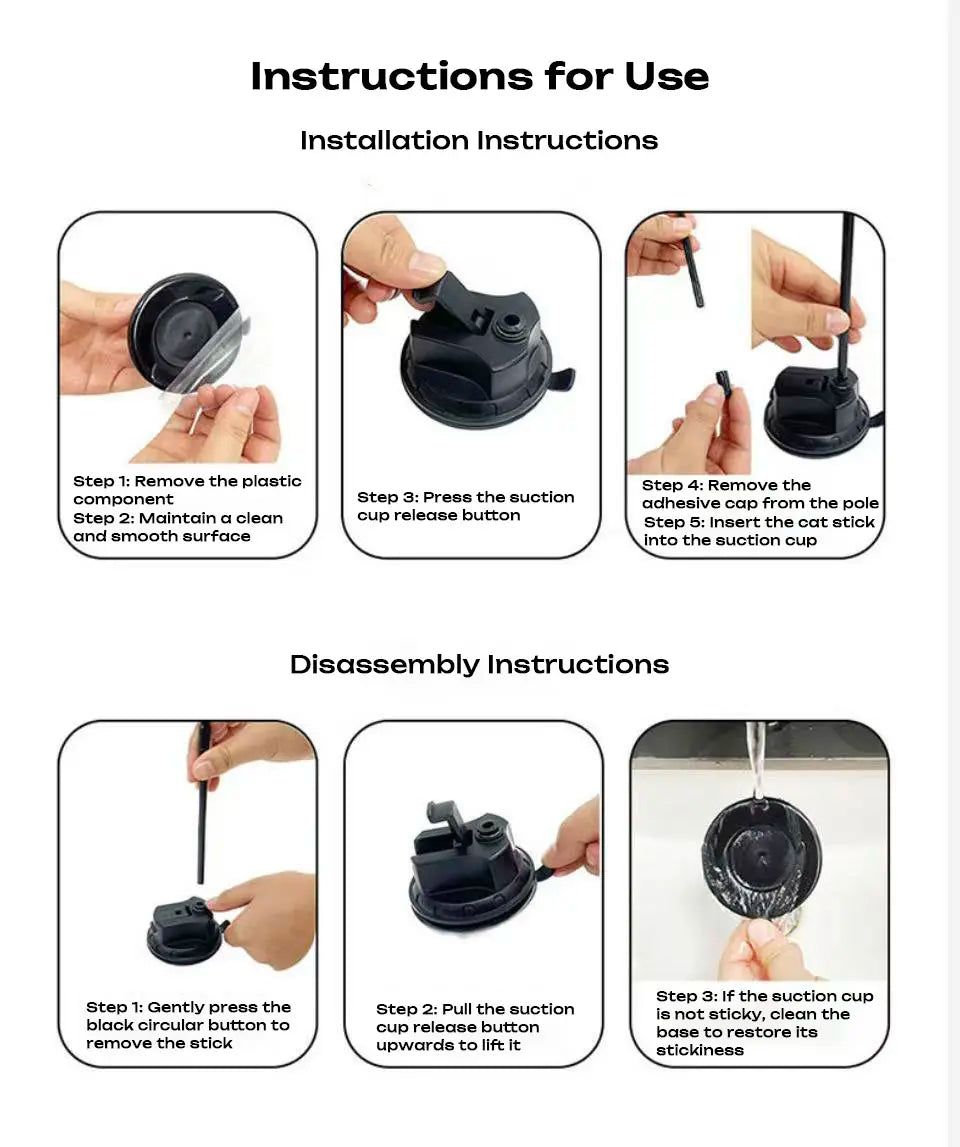 Interactive Cat Toy with Suction Cup Base, Self-Play Feather Wand for Indoor Cats, Includes 7 Replacement Birds with Bells